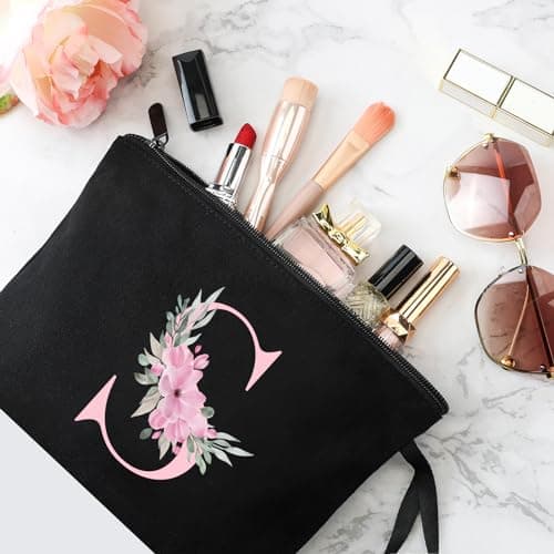 Vavabox Personalised Initial Make Up Bag, Gifts for Women (S, Black) — view 3