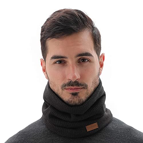 NovForth Unisex Winter Tube Scarf, Ski Neck Warmer kerchief for men, Face scarf for women, Fleece Tube Scarf for men, Gaiter Mask, Thick Windproof Loop Scarf, Black X2, M — view 3