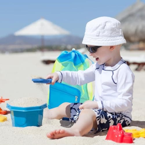 Mesh Beach Toy Storage Bag, Foldable Kids Toy Organiser With Zipped Pocket For Bucket And Spade Sets, Sandpit Toys, Bath Toy Storage And Pool Gear — view 5