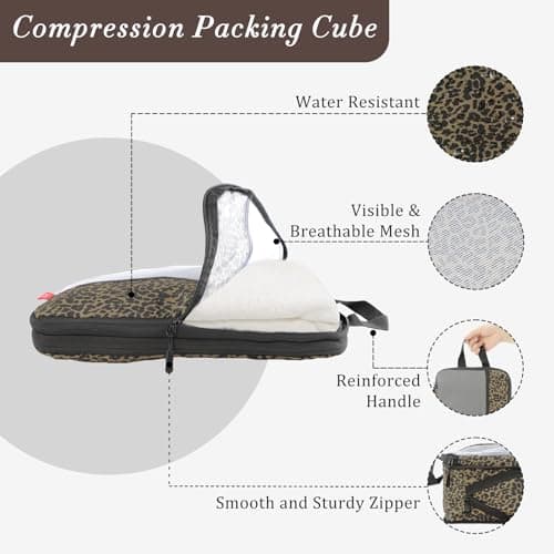 U+U Compression Packing Cubes, Travel Organizers for Suitcases, Leopard, 6 Set, 6 Set — view 2