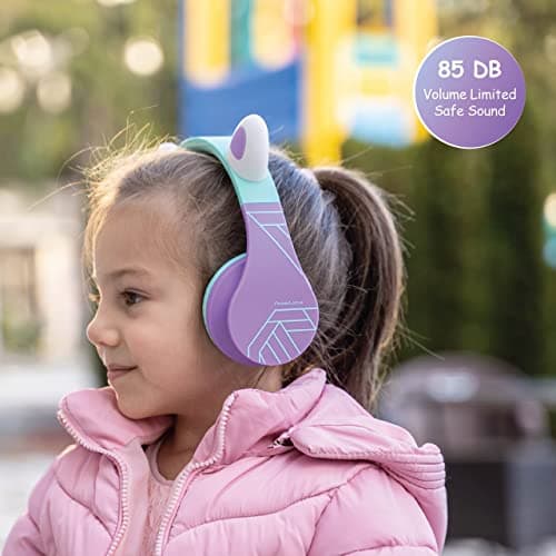 PowerLocus Bluetooth Headphones for Kids, Kids Wireless Headphones Cat Ear LED Light Up, Foldable Volume Limited Headphone with Microphone Wireless/Wired Headset with Micro SD/TF for Phones/PC/iPad — view 3