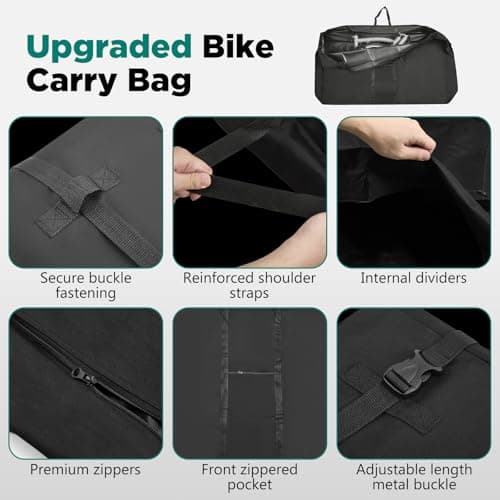 800D Heavy-Duty Bike Travel Bag for Airplane - Bike Transport Bag with 3 Buckles, Reinforced Webbing & Inner Compartments for 26-29 Inch Mountain & Road Bikes — view 6