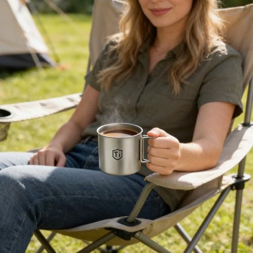 Introti Ultralight Titanium Camping Mug with Folding Handle, Portable Outdoor Coffee Cup for Hiking, Backpacking, Travel, Survival, Lightweight Camp Drinkware, 450ml — view 2