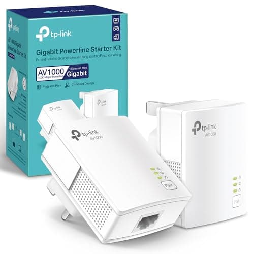 TP-Link TL-PA7017KIT 1-Port Gigabit Powerline Starter Kit, Powerline Network Adapters Data Transfer Speed up to 1000 Mbps, Ideal for HD/3D/4K Video Streaming & Online Gaming, No Configuration Required