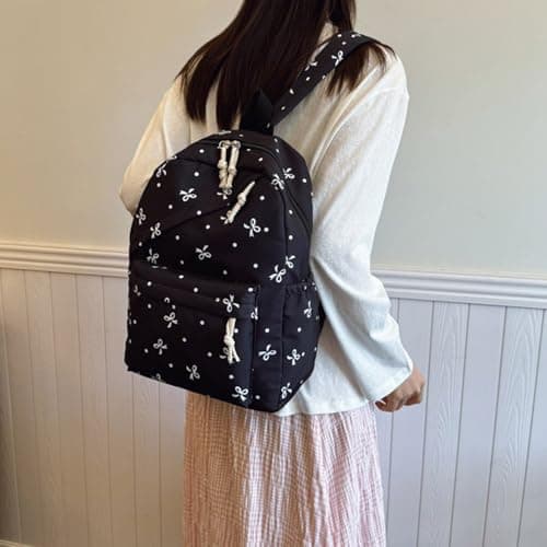Black School Bag for Girls Boys Kawaii Bow Backpack with Lunch Bag Pencil Case 3PCS Set Coquette Style Daypack for Teens Primary Secondary Middle School Kids Outdoor Activities Hiking Daypack Age 6-18 — view 6