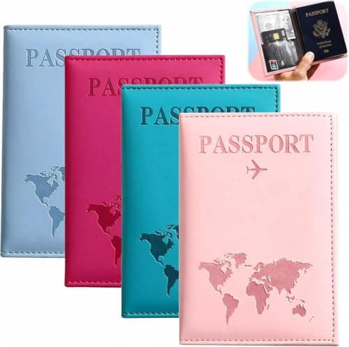 SJDOFU 4-Pack Unisex Passport Holder, PU Leather Travel Wallet