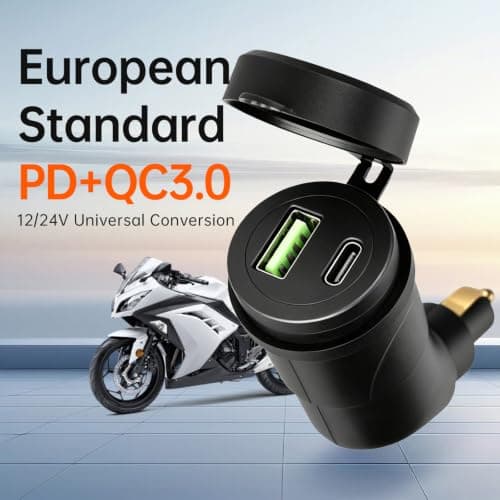 Motorcycle DIN USB Power Adapter, 12V Socket Converter with Cover, Plug-in Device Access for Road Travel Utility Din Usb Adapter Motorcycle Socket Converter Covered Port Plug in Road Device Power — view 4