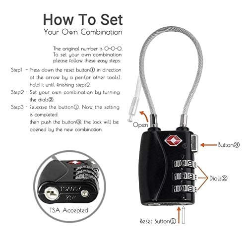 CFMOUR Suitcase Locks, 3-Dial TSA Approved Luggage Lock with Flexible Cable — view 5