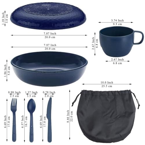 Evanda Camping Mess Kit with Bowl, Plate, Cup, Spoon, Fork, Knife and Carry Bag, Reusable Camping Accessories Essentials Gear Light Weight and Small Space Easy to Carry or Put in Backpack — view 2