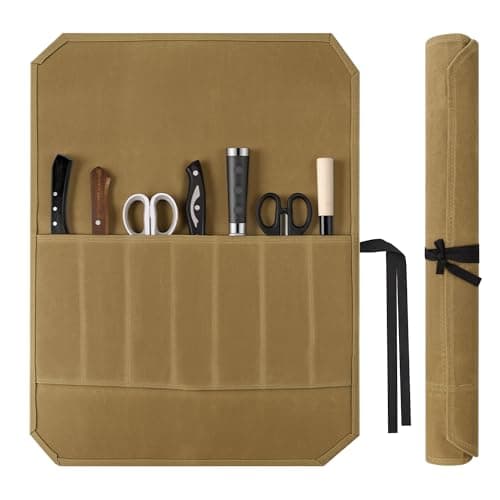 Hahorpa Chefs Knife Roll Bag, Waterproof Canvas Chef Bag with 7 Slots