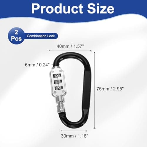 PATIKIL 3 Inch Combination Locks, 2PCS 3 Digit Locking Combination Clip Combo D-Ring Lock for Suitcase Luggage Travel Baggage Backpack Cable Loop Helmet Chain Link, Black — view 2