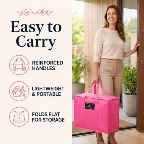 Adalex Global 16L Cool Bag Cooler Bag and Cooler Box, Insulated Food Delivery for Uber Eats, Thermal for Hot and Frozen Food, Picnic and Grocery Delivery, Freezer Shopping (30x18x30cm 16l Pink, L) — view 4