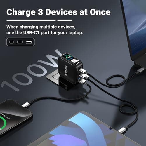 MINIX 100W 3-Port GaN USB C Fast Charger Block with Smart Display, Foldable — view 3