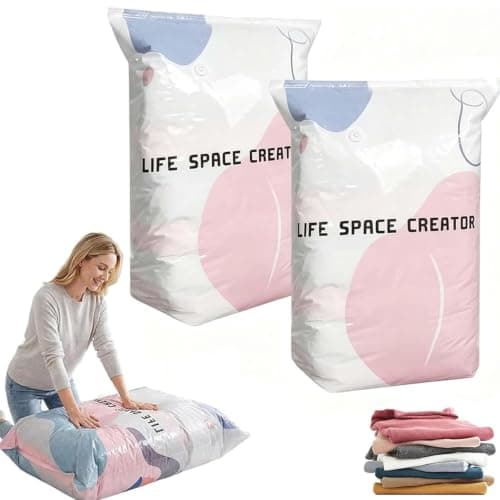 2PCS No Pump Vacuum Storage Bags, 2027 New Large Cube Vacuum Seal Bags, Press & seal, No Pump Needed for Jumbo Clothes Bedding, Comforters, Off‑Season Gear (XXL)