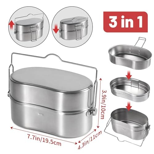 Goetland 3 Pieces German Style M31 Military Mess Kit Mess Tin 304 Stainless Steel Backpacking Cookware Set Camping Pot Pan Set — view 2