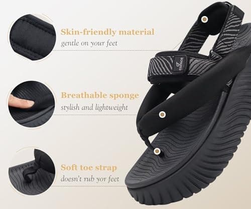 COFACE Womens Orthopedic Arch Support Walking Sandals Cushion Black Size 7 — view 6
