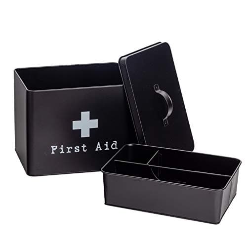 Harbour Housewares Vintage Metal First Aid Box - 29cm - Black - Medical Storage Tin with Airtight Lid, Handle & 2-Tier Removable Organiser Tray - Steel Medicine Storage Plasters, Pills & Essentials — view 6