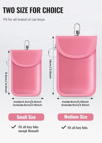 lanpard Faraday Pouch for car Keys,2 Pack Faraday Bag | Key Signal Blocking Pouch | Keyless Entry Keys Case | RFID Blocker Bag for Car Security,Anti-Theft Remote Entry Keyless Deep Pink ,M — view 2