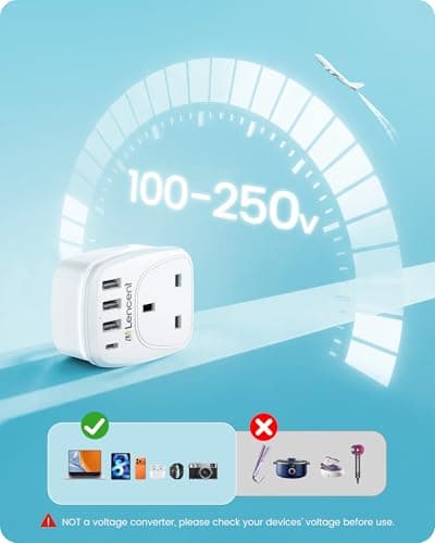 LENCENT UK to European Plug Adapter, EU Travel Adapter with 3 USB-A,1 USB-C — view 5