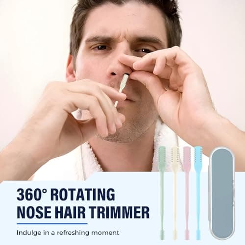 AprYew 2-in-1 Nasal Hair Cutter, Nose Hair Trimmer for Men Women, 360° Rotating Portable Manual Nose Hair Remover Tool with Ear Picker, Double Sided Noses Hairs Knife Travel Essentials (Beige, 3PC) — view 4