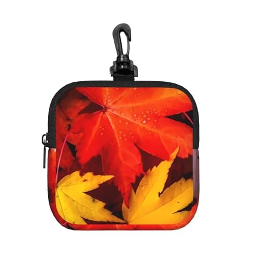Mini Pouch with Carabiner, Neoprene Travel Makeup Bag with Zipper Tool Storage Pouch Autumn Leaves Maple Coin Purse Portable Earbud Case Waterproof Card Holder Wallet for Women Men