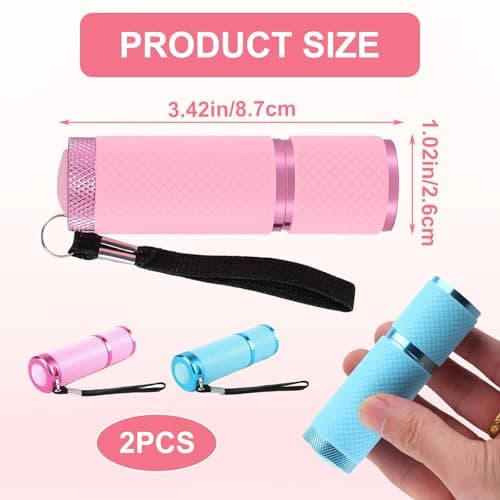 WSHuayee 2 PCS Super Bright Mini Torches with 9 LEDs, Battery Powered Small Torch with Lanyard, Glow in Dark Pocket Flashlight for All Ages Camping Hiking Emergency Outdoor Gifts (Blue+Pink) — view 2