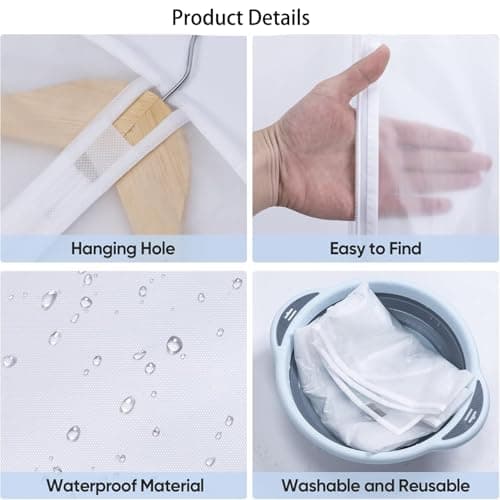 Suit Bags, pack of 5, 60 cm x 100 cm, Translucent PEVA Garment bags with zippers, durable Clothes Covers, Reusable Garment Bags for Suits, Dresses, Coats — view 4
