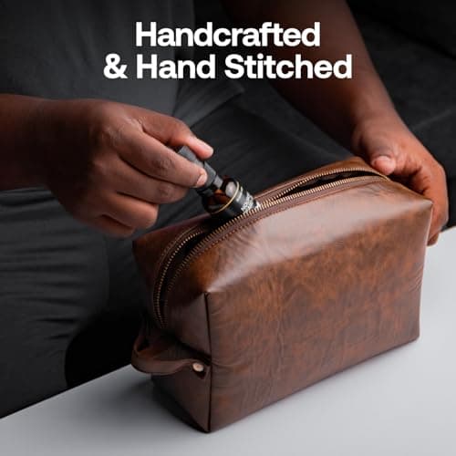 RUBAB MEN Premium Vegan Leather Toiletry Bag for Men | Shaving Kit Bag & Grooming Travel Pouch for Men | Waterproof Lining Tan Shade Pack-It Smart Edition — view 6