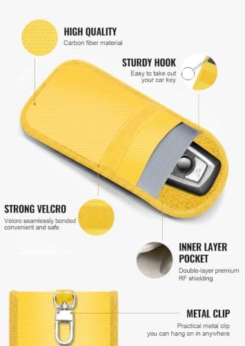 lanpard Faraday Pouch for car Keys,2 Pack Faraday Bag | Key Signal Blocking Pouch | Keyless Entry Keys Case | RFID Blocker Bag for Car Security,Anti-Theft Remote Entry Keyless Protect Yellow,M — view 6