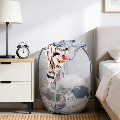 2 Pcs Foldable Laundry Basket Pop Up Mesh Washing Bag with Handles and Side — view 6