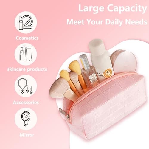 LUFFLOK 2 Pack Pink Makeup Bag Velvet Makeup Bag Toiletry Cosmetic Bags — view 4