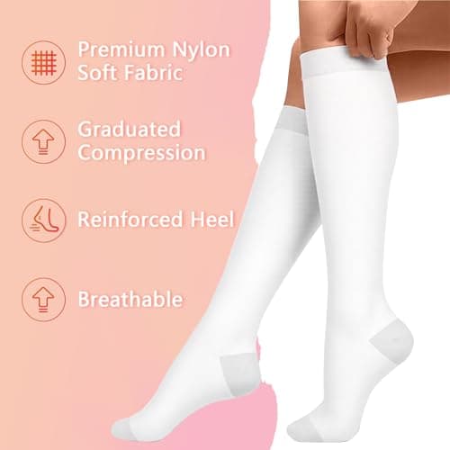 3 Pairs Compression Socks for Women Men, Calf Support Pressure Stockings, 15-20 mmHg Sports Sock for Flying Travel Yoga Nurses Running — view 2