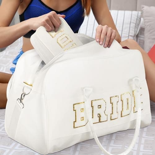 Bulyoou 2 Pcs Bag Gifts, Wedding Weekender Duffle, White, Bride, Bride — view 4