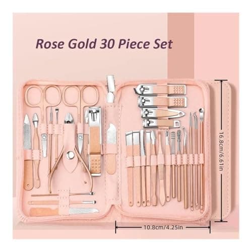30pcs Professional Stainless Steel Nail Clipper Set Green Nail Tools Manicure Pedicure Set of 30pcs Travel Grooming Kit(Black 30pcs Set) — view 6