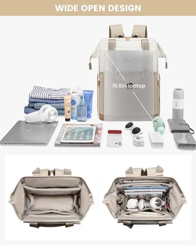 LOVEVOOK Backpack Womens, 15.6 inch Laptop Rucksack Bag for Ladies, Waterproof Daypacks for Office Teacher Nurse, Fashion School Bags with USB Port for Work University Travel Business, Beige Khaki — view 3