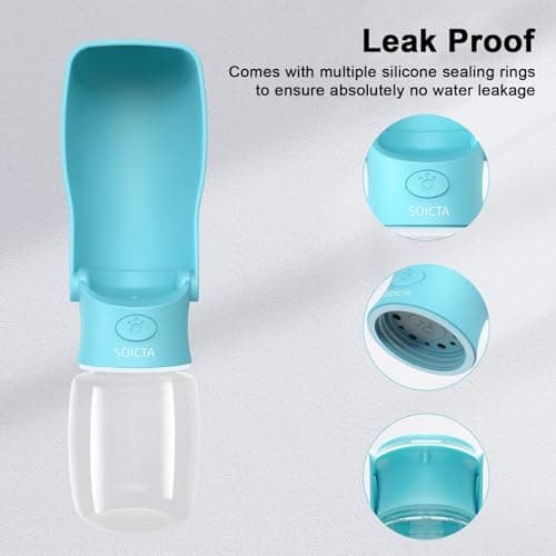 SOICTA Portable Dog Water Bottle for Walking 19 OZ or 12 OZ Portable Pet Water Bottles for Puppy Small Medium Large Dogs Water Dispenser Bowl Dog Accessories(12OZ Blue) — view 2