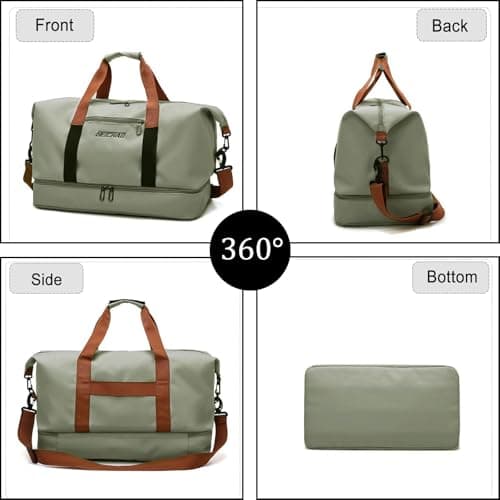 HUANYO Multifunctional Sports Gym Travel Duffel Bag for Men Women, Weekend Carry On Overnight with Shoe Compartment & Luggage Sleeve, Black/Green/Khaki (Olive drab) — view 4