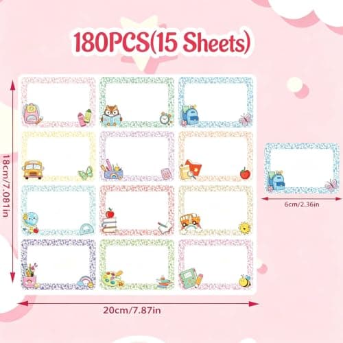 Qpout 180 Pieces Pastel Composition Notebook Name Tags, 2.4 x 1.6 Inches Multicolor Border Stickers, Schoolgirl Style Back to School Labels for Students Teachers, Classroom Office Desk Locker — view 2
