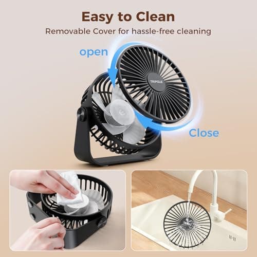 TriPole USB Desk Fan, 3 Speeds Adjustable Strong Wind Table Fan, 360° Head Rotatable 1.5 m Cable Personal Desktop Fans, 4.5 Inches Portable Mini Fan for Table Home Bedroom Office Indoor Outdoor, Black — view 6