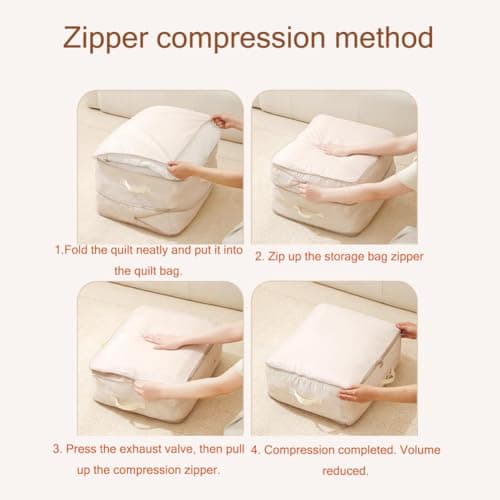 Ultra Space Saving Self Compression Organizer, Compression Packing Cubes for Travel Suitcase Organizer Bags Set for Bedding Storage Comforter Storage Bag (Beige,Medium) — view 5