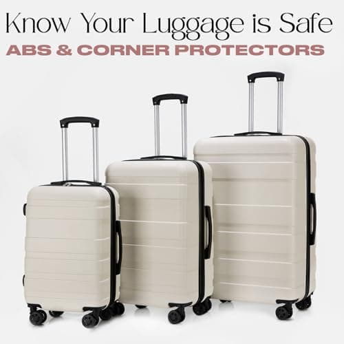 OHS Cream Travelling Suitcases for Holidays, Hardshell Lightweight Suitcases Set Durable Adjustable Handles 4 Wheels - Cabin Luggage, Medium Suitcase, Large Suitcase — view 3