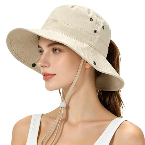 CATMEYE Packable Sun Hat for Women Men, Wide Brim UV Protection Safari Fishing Hat, Lightweight Breathable Nylon Outdoor Hat for Beach, Hiking & Travel, Beige (Beige)