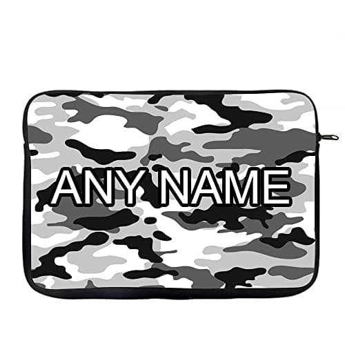 Personalised Grey Black and White Camo Camouflage Birthday,Secret Santa, Stocking Filler,Christmas Laptop Sleeve, Laptop Organiser, Laptop Case Office use. (15")