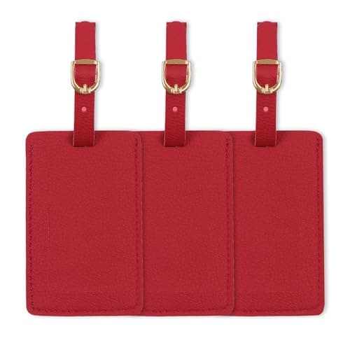 Vigorport Leather Luggage Tags 3 Pack Privacy Protection Travel Bag Labels Suitcase Tags (Red)
