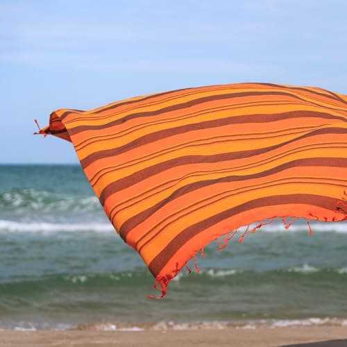MOMOMUS Lightweight Extra Large Picnic Blanket for the Beach - XXL, with Fringes, Compact - Sandless Beach Mat, Sandproof Beach Blanket - Orange, 210x240 cm — view 2
