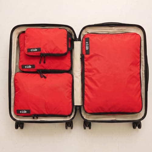ciúb Compression Packing Cubes 4 Set Premium Double Zip, Fit 40% More in Your Luggage, Carry-On & Backpack, Lightweight Water Resistant Travel Accessories, Compressible Suitcase Organiser Bags (Red) — view 4
