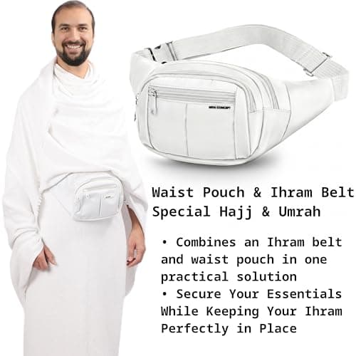 NIYA CONCEPT Ihram Belt Bag for Hajj & Umrah – Adjustable Waist Pouch with Hidden Zip Pockets, Secure Ihram Belt for Men & Kids, Money Phone Passport Safe — view 2