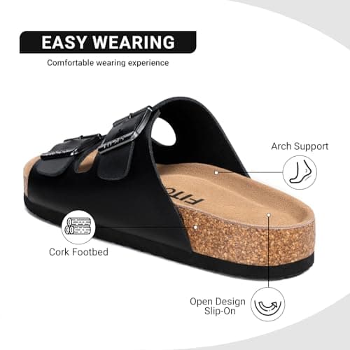 FITORY Mens Leather Sandals, Cork Footbed Slides for Summer Black Size 8.5 — view 4