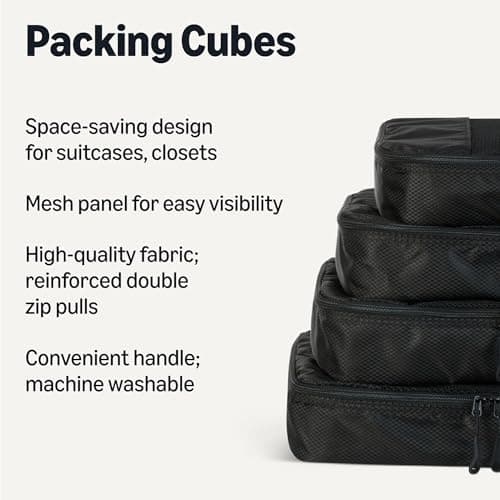 Amazon Essentials 4-Piece Packing Cubes Travel Accessories Set, Luggage Organiser with Double Zip, Mesh Top, 100% Polyester, Medium, Black (Previously Amazon Basics) — view 2