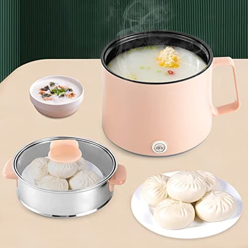1.7L Electric Hot Pot 220V Portable Mini Cooker with Steamer & 300W/600W Dual Power Multi-functional Portable Electric Pot for Home, Travel & Camping (Pink) — view 3